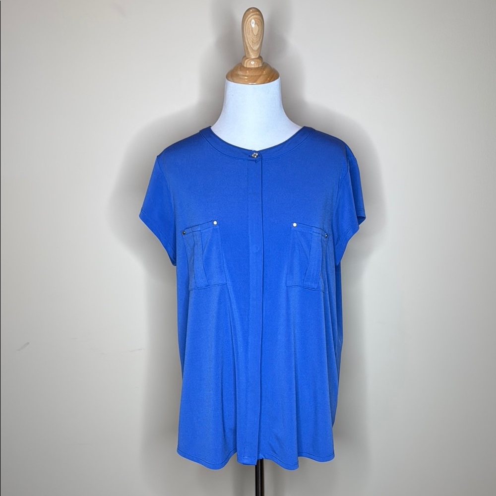 Dana Buchman Blue Cap Sleeve Blouse
